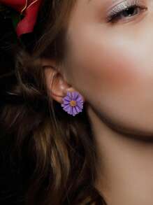 Betykuku 6pairs Colorful Flower Shaped Stud Earrings Valentines - Multicolor - View 5