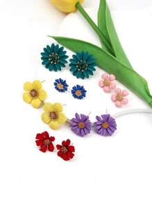 Betykuku 6pairs Colorful Flower Shaped Stud Earrings Valentines - Multicolor - View 3