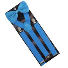 1套男士天藍色可調節彈性休閒時尚吊帶蝴蝶結套裝,適用於婚禮、舞台表演、節日派對或日常穿著 - 淺藍色 - 查看 3