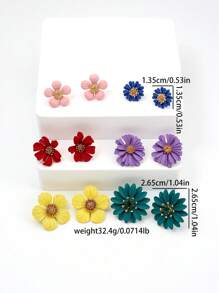 Betykuku 6pairs Colorful Flower Shaped Stud Earrings Valentines - Multicolor - View 6