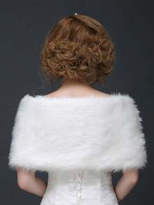 1 件白色毛绒婚礼披肩、新娘斗篷、新娘披肩，适合肩宽 40 厘米的女士秋装 - 白色 - 查看 3