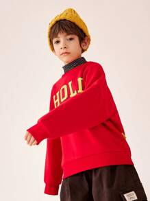 TIGER MINI Tween Boys' Multicolor Thermal Lined Sweatshirt, Suitable For Daily Wear In Fall And Winter - Red - View 2