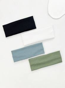 4 件裝純色彈性髮帶適合日常使用 - 彩色 - 查看 2