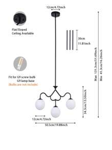 Fylbinye 1 Pieza Lámpara Colgante De 3 Luces Estilo Moderno Candelabro Negro Para La Isla De La Cocina Con Base G9 Y Pantalla Para La Sala De Estar, Comedor, Café, Estudio, Cocina - Negro - Ver 5
