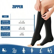 1pair Open Toe Compression Socks With Foot Decoration, Zipper Knee Socks - Apricot - View 4