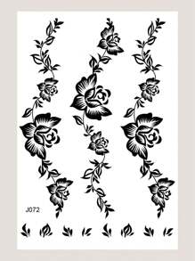 1 張女式黑色花朵臨時紋身,手臂一次性紋身貼紙,假紋身防水,適合派對和節日 - 黑色 - 查看 4