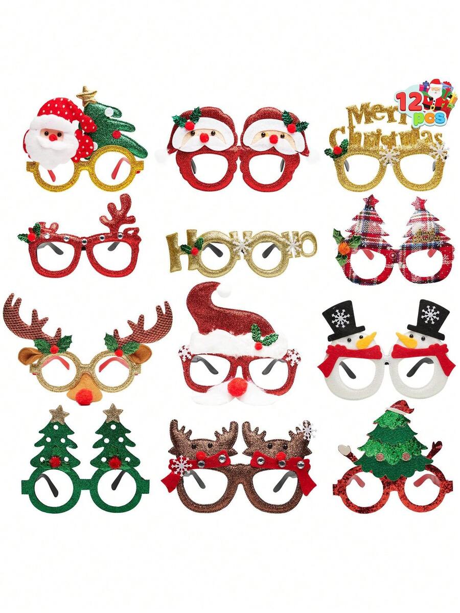 JOYIN 12 Pcs Christmas Party Glasses with Glitter Christmas Glasses Glitter Party Glasses Frames Christmas Decoration Costume Eyeglasses for Christmas Parties Holiday Favors Photo Booth - Multicolor - View 1