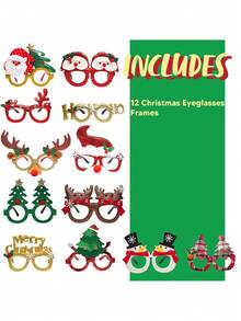 JOYIN 12 Pcs Christmas Party Glasses with Glitter Christmas Glasses Glitter Party Glasses Frames Christmas Decoration Costume Eyeglasses for Christmas Parties Holiday Favors Photo Booth - Multicolor - View 3