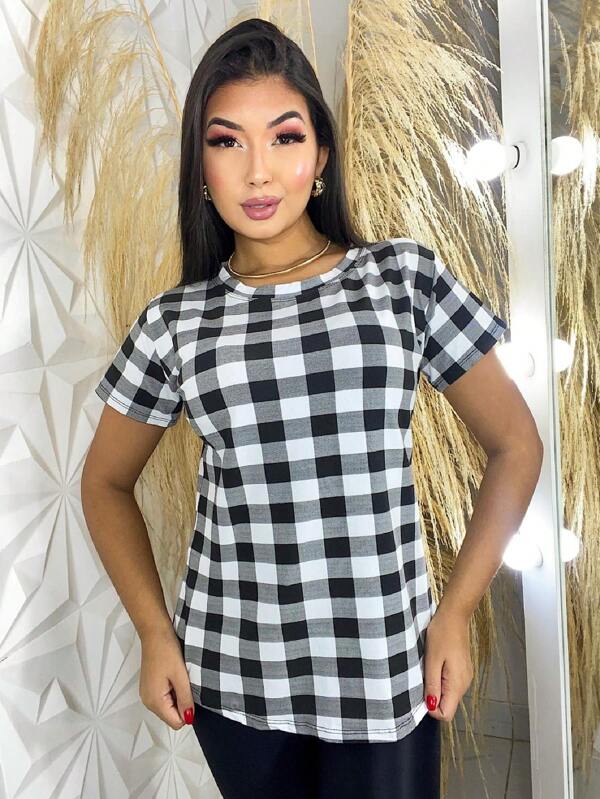 Camisa Blusa Feminina Xadrez Manga Curta Leve Soltinha Verao Barato Relampago