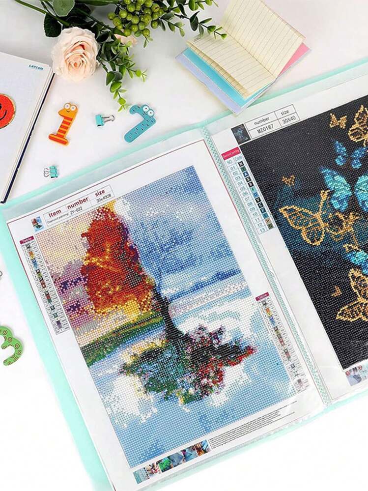 Katutude Livre de Rangement Diamond Painting Portfolio A3 30 Pages, Livre de Stockage de Peinture Au Diamant Pochettes Transparentes Étanche Diamond