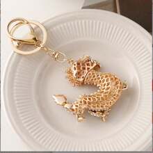 1pc Colorful Rhinestone Decor Dragon Shaped Keychain, Bag Pendant - Multicolor - View 2