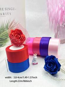 1 Roll/25 Yards/width 4cm Celebration Party Gift Wrapping Ribbon, Handcrafting Material For Making Roses, Decoration Satin Ribbon - White - View 2