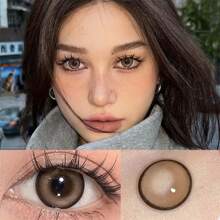 Morningcon 2 piezas/paquete lentes de contacto de color marrón lindo y natural con el mismo diámetro para miopía - Marrón - Ver 1