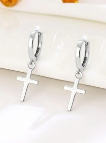 FOREVER QUEEN 1对925纯银十字架耳环，男女通用十字架耳骨耳环 - 銀色 - 查看 3
