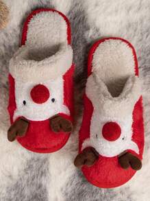 Ins風格家用防滑保暖毛絨鞋女士款,冬季情侶家居可愛聖誕麋鹿拖鞋