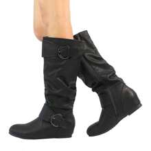 Women's Wide Calf Knee High Boots, Fur-Lined Low Hidden Wedge Boots - màu đen - Xem 7