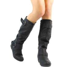 Women's Wide Calf Knee High Boots, Fur-Lined Low Hidden Wedge Boots - màu đen - Xem 8