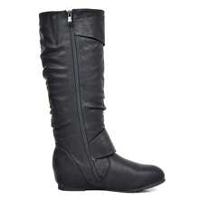 Women's Wide Calf Knee High Boots, Fur-Lined Low Hidden Wedge Boots - màu đen - Xem 5