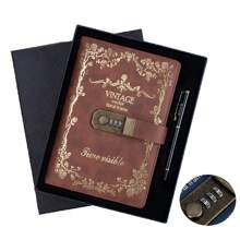 Diario con diseño de portada vintage con candado, diario personal