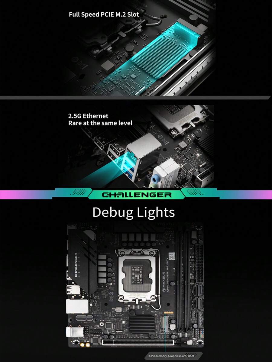 MAXSUN H610ITX 2.5G Challenger DDR4 Motherboard Mini-ATX, For 12th 13th ...