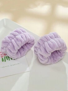2pcs Facial Cleansing Wristband & Hair Tie Set Cute - Purple - View 4
