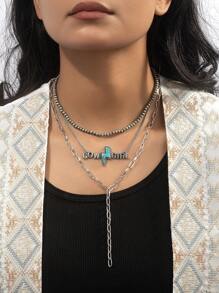 1條輕鬆晾曬綠松石裝飾,適用於女性西方牛仔造型頸鍊 - 復古銀色 - 查看 1