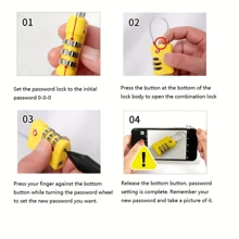 1pc TSA Approved Luggage Locks, 3 Digit Password Padlock Suitable For Travel Suitcase Backpack, Travel Luggage Baggage Lock Small Padlock Cabinet Lock House Lock, Box Lock - Yellow - View 4