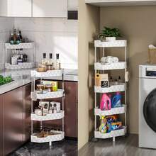 1pc No Drilling Bathroom Corner Storage Rack, Kitchen Shelf - White - View 3