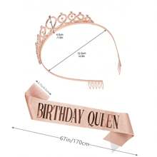 件套玫瑰金生日女孩套裝，包括生日頭飾、生日皇冠、生日腰帶和頭飾，適合女士女孩生日禮物和派對配件 - 玫瑰金 - 查看 2