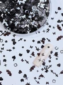 万圣节蝙蝠与猫与黑心工艺亮片全息指甲闪光五彩纸屑蝴蝶结美甲全息闪光美甲闪光亮片女士女孩指甲装饰（黑色和灰色-5g） - 彩色 - 查看 1