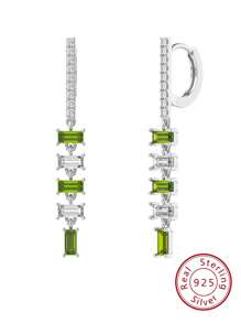 1對女性用正925純銀墜降耳環,4a級立方鋯鑲滿方形設計簡約優雅耳飾,是結婚紀念日/生日/婚禮/訂婚最佳禮物選擇