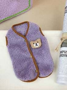 1入組紫色雙面珊瑚絨素色熊形狀寵物背心帶露背,合適的適用於小貓和小狗,室內和戶外寒冷天氣保護和脫髮預防 - 紫色 - 查看 4