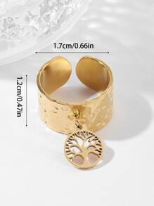 1pc Fashionable Titanium Steel Open Ring With Lucky Tree Design For Party - Yellow Gold - View 3