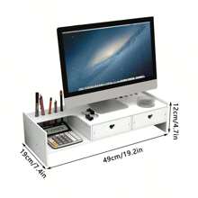 1個心型桌面顯示器支架,帶有抽屜、鍵盤托盤和儲物架,適用於家庭辦公室的電腦顯示器升高器 - 白色 - 查看 4