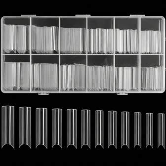 240 piezas de uñas postizas translúcidas XXL con curva C media cobertura, 12 tamaños de consejos cuadrados largos con caja, herramienta de manicura DIY (Solo están disponibles las uñas claras) Uñas de presión Suministros de uñas uñas falsas uña falsa uña acrílica