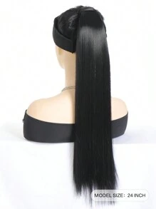 60cm Black Long Straight Ponytail Hairpieces For Women Hairstyles Synthetic Fake Ponytail Wrap Around Clip In Hair Tail - Black - View 3