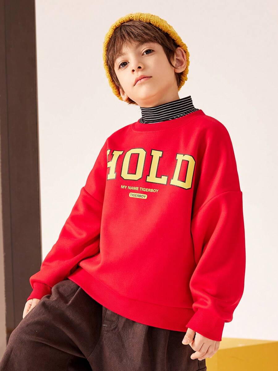 TIGER MINI Tween Boys' Multicolor Thermal Lined Sweatshirt, Suitable For Daily Wear In Fall And Winter - Red - View 1