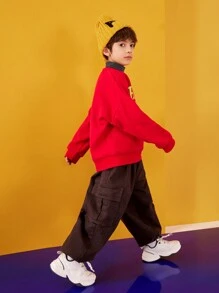 TIGER MINI Tween Boys' Multicolor Thermal Lined Sweatshirt, Suitable For Daily Wear In Fall And Winter - Red - View 3