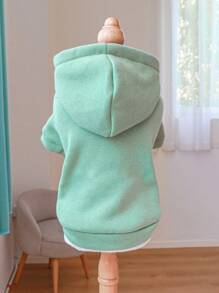 1件寵物服裝，秋冬季保暖連帽外套狗/貓寵物服飾，小型/中型犬適用的舒適柔軟純色運動衫帽衫 - 綠色 - 查看 5