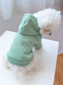 1件寵物服裝，秋冬季保暖連帽外套狗/貓寵物服飾，小型/中型犬適用的舒適柔軟純色運動衫帽衫 - 綠色 - 查看 2