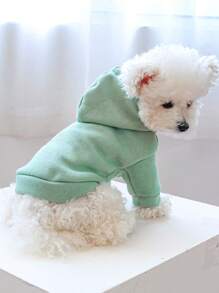 1件寵物服裝，秋冬季保暖連帽外套狗/貓寵物服飾，小型/中型犬適用的舒適柔軟純色運動衫帽衫 - 綠色 - 查看 3