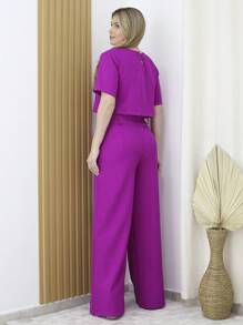 Women Two-piece Outfits - 乾枯玫瑰色 - 查看 3