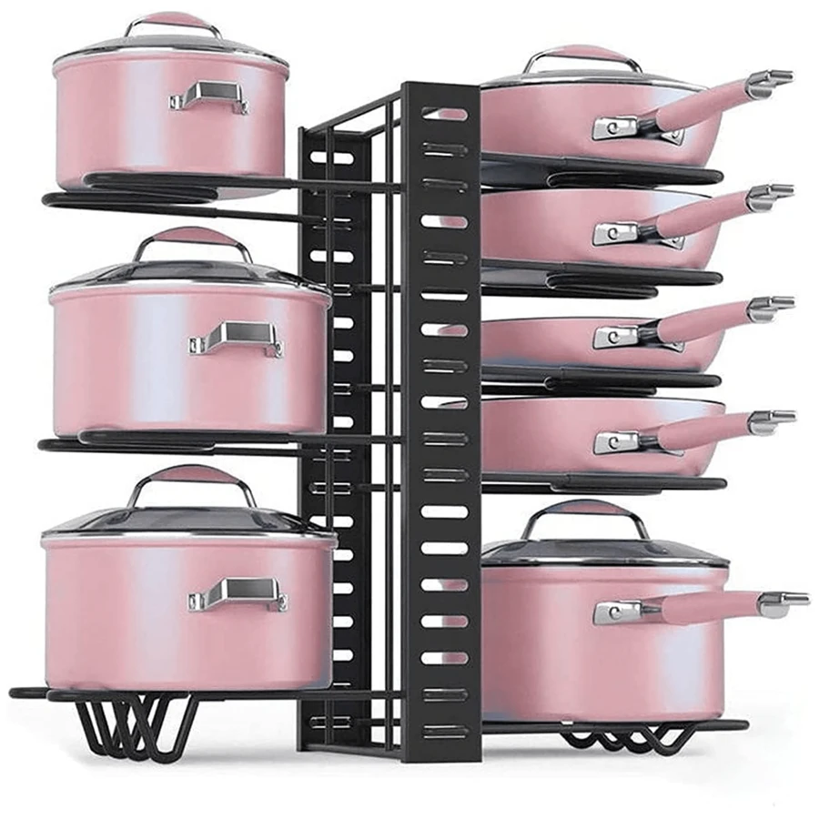 1pc Pot Rack With 8 Tiers, Pots And Pans Organizer For Kitchen Organization & Storage, Pot Lid Holders And Pan Rack, Lid Organizer For Pots And Pans, Home Kitchen Accessories-black - Black - View 1