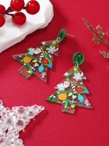 1 đôi Chủ Đề Giáng Sinh Hoa tai acrylic Với Cây thông noel , Kẹo Cây mía & Bông tuyết Thiết kế , Thích hợp Đối với phụ nữ Đến Mặc Ngày lễ - màu xanh lá - Xem 2