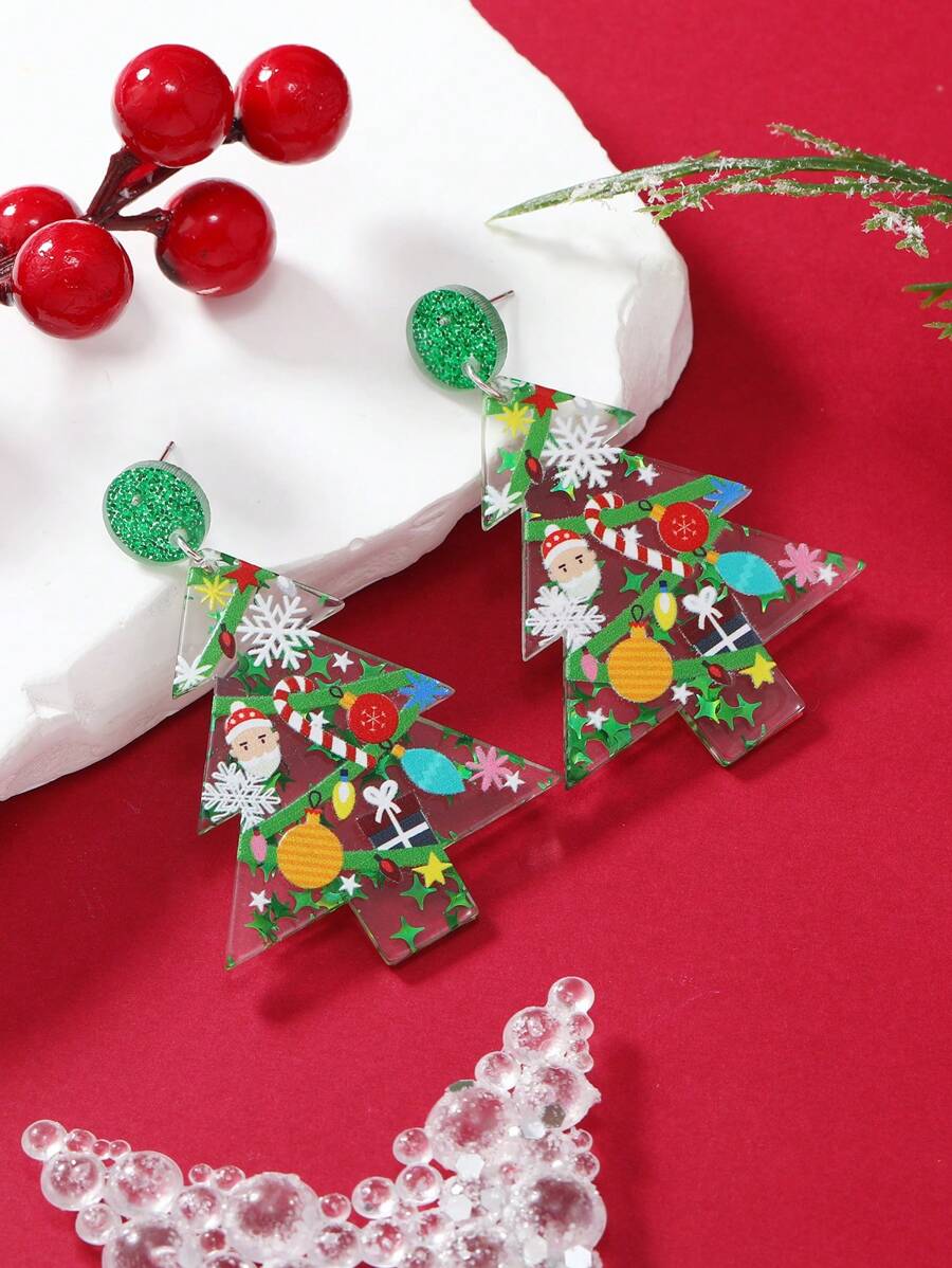 1 đôi Chủ Đề Giáng Sinh Hoa tai acrylic Với Cây thông noel , Kẹo Cây mía & Bông tuyết Thiết kế , Thích hợp Đối với phụ nữ Đến Mặc Ngày lễ - màu xanh lá - Xem 1