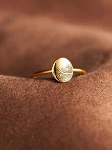 BALMORA 1pc Creative Retro S925 Pure Silver Sea Wave Storm Pattern Ring For Girls Simple Fashionable Personalized Gold Plated Rings Gift - Gold - View 5