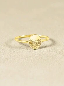 BALMORA 1pc Creative Retro S925 Pure Silver Sea Wave Storm Pattern Ring For Girls Simple Fashionable Personalized Gold Plated Rings Gift - Gold - View 4