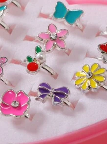 1 Bộ/12 Điều Chỉnh Hợp Kim Hoa Bướm Anh Đào, Nhẫn Hình Trái Tim Nhỏ Giọt Dầu Tác Dụng Cho Bé Gái - Nhiều màu - Xem 2