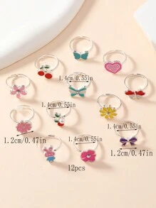 1 Bộ/12 Điều Chỉnh Hợp Kim Hoa Bướm Anh Đào, Nhẫn Hình Trái Tim Nhỏ Giọt Dầu Tác Dụng Cho Bé Gái - Nhiều màu - Xem 4