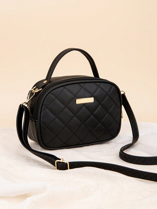 Bolsa Feminina com Bordado de Concha, Bolsa Casual Diária, Bolsa de Ombro Padrão Diamante, Bolsa Transversal, Bolsa de Ombro